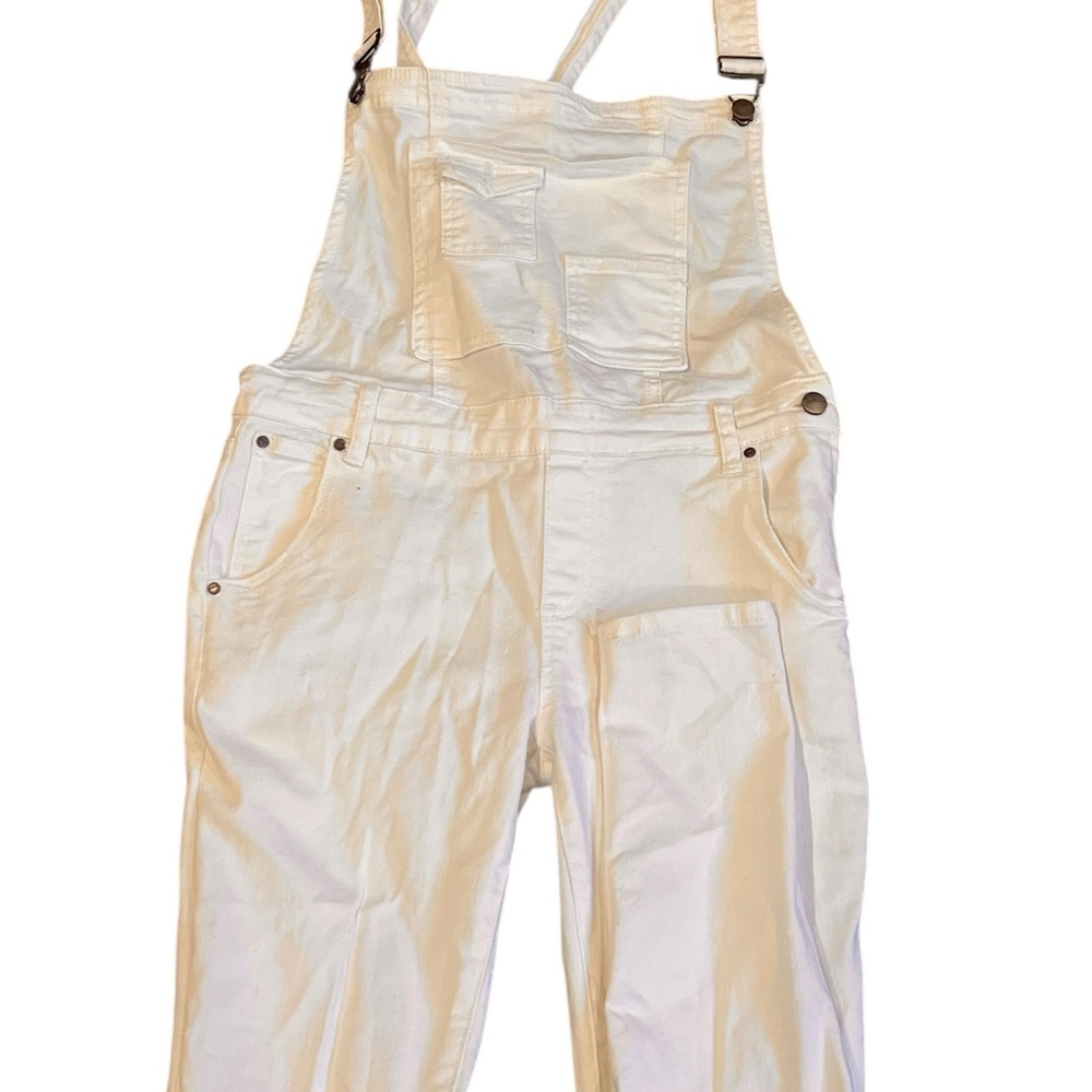 Women's Classic White Denim Overalls, Size Large